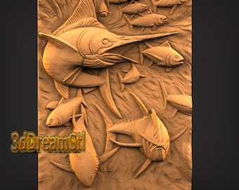 Swordfish STL model, CNC router engraver, artcam, aspire, cnc files, wood, art, wall decor, CNC