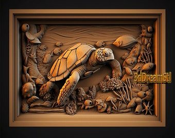 Sea turtle STL model, CNC router engraver, artcam, aspire, cnc files, wood, art, wall decor, CNC