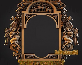 May include: Ornate, golden-brown frame with detailed carvings. Features two angel figures, decorative scrollwork, and a central arched opening. The text "3dDreamStl" is visible.