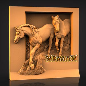 Zwei Pferde STL-Modell, CNC-Fräser Engraver, Artcam, Aspire, CNC-Dateien, Holz, Kunst, Wanddekor, CNC
