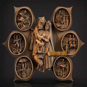 Lord Krishna and Radha STL model, CNC router engraver, artcam, aspire, cnc files, wood, art, wall decor, CNC