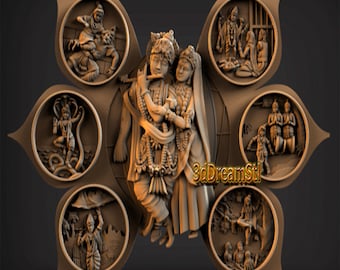 Modelo Lord Krishna y Radha STL, grabador de enrutador CNC, artcam, aspirar, archivos cnc, madera, arte, decoración de pared, CNC