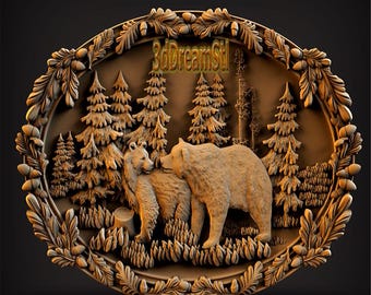 Teddy bears panel STL model, CNC router engraver, artcam, aspire, cnc files, wood, art, wall decor, CNC