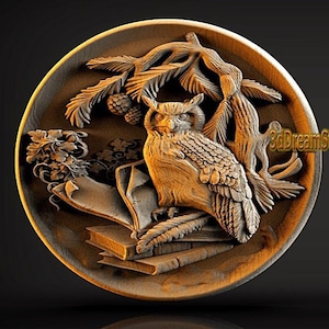 Owl STL model, CNC router engraver, artcam, Aspire, cnc files, wood, art, wall decor, CNC