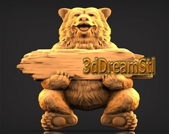 bear with sign STL model, CNC router engraver, artcam, aspire, cnc files, wood, art, wall decor, CNC