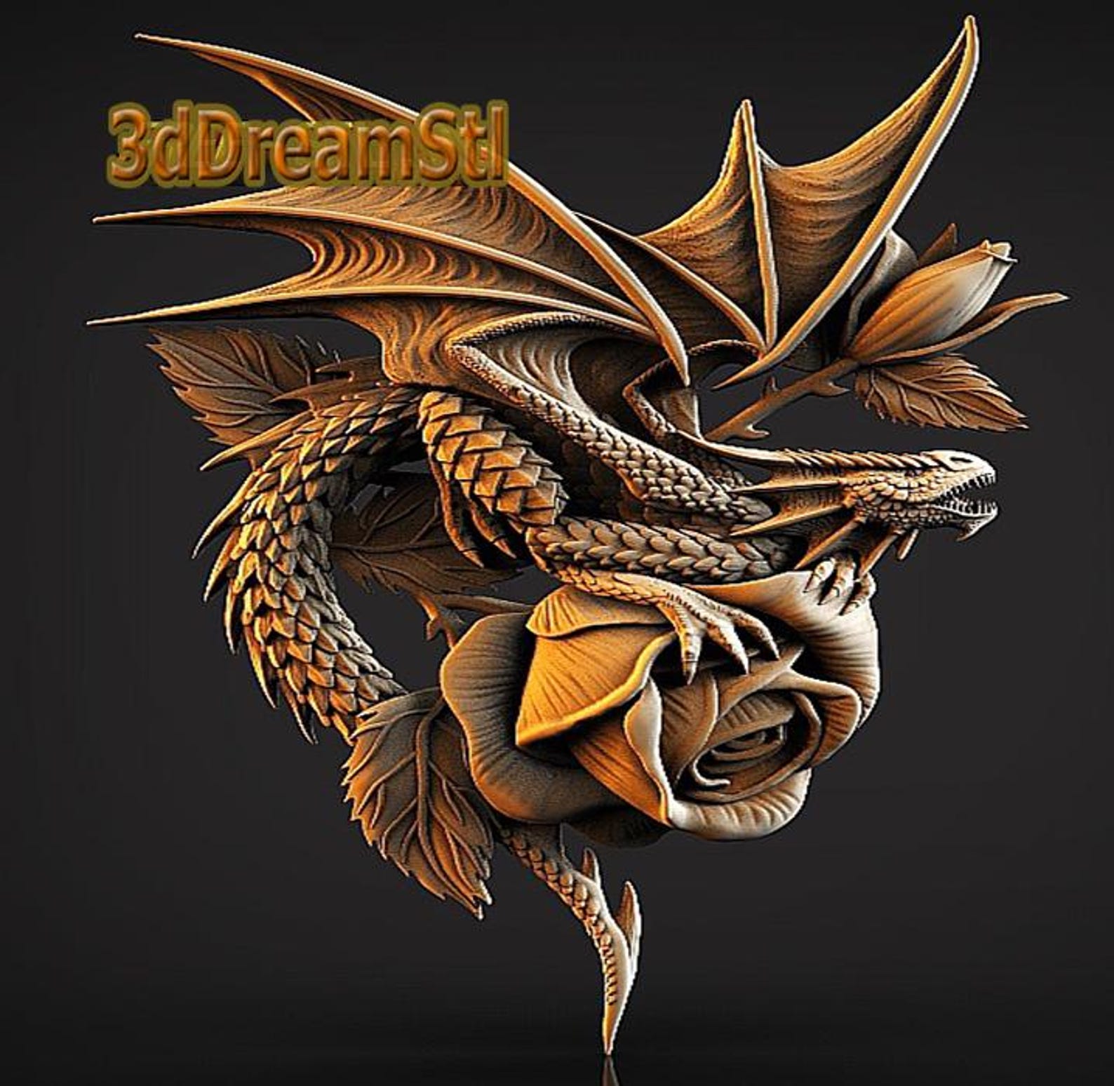 Dragon and Rose STL Model, CNC Router Engraver, Artcam, Aspire, Cnc ...