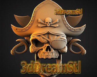 pirate skull STL model, CNC router engraver, artcam, aspire, cnc files, wood, art, wall decor, CNC