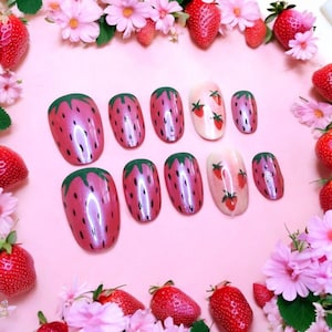 Chrome Strawberry Press on Nails