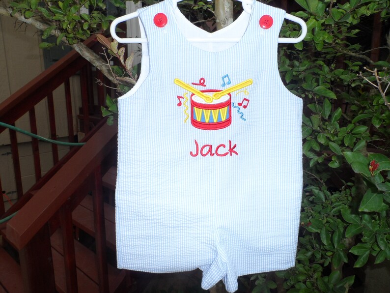 Boy/'s Jon Jon Romper with Drum Sizes 6 mo 3T Handmade Snaps in Crotch