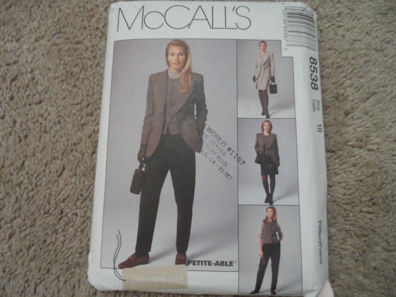 McCalls 8538 Misses Wardrobe Pattern Jacket Pants Size 18 Uncut Vest Skirt