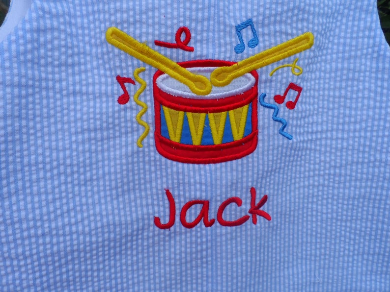 Boy/'s Jon Jon Romper with Drum Sizes 6 mo 3T Handmade Snaps in Crotch