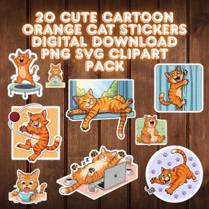 Cartoon Orange Tabby Cat Clipart: 20 PNG SVG Digital Downloads