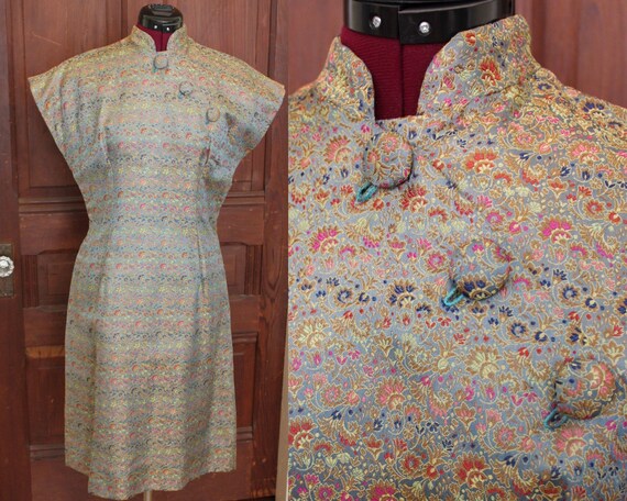 1950s rainbow brocade qipao dress