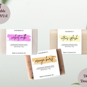 Modello di etichetta per sapone modificabile Canva, modello di saponetta stampabile, etichette per fascette di sapone, etichette per confezioni di sapone, involucro per manicotti di sapone