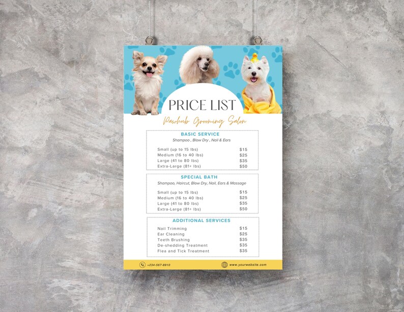 View of Pet Salon Grooming Price List Canva Template, Pet Groomer Editable ...