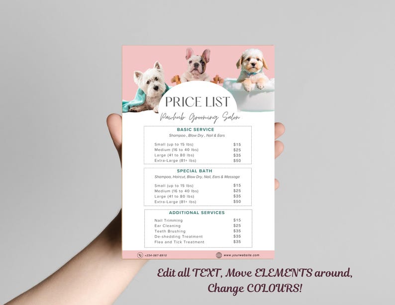 Image showcasing Pet Salon Grooming Price List Canva Template, Pet Groomer Editable ...