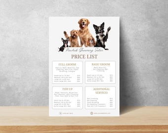 Pet Salon Dog Grooming Price List Template Fully Editable and Customizable in Canva for Grooming Business | Price list Grooming Services