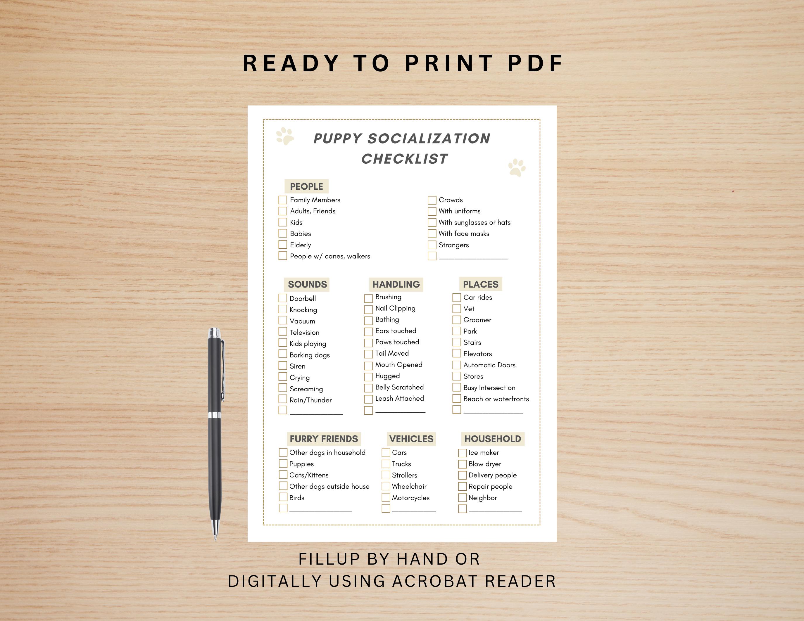 PRINTABLE Puppy Socialization Checklist, Dog Socialization, Puppy ...