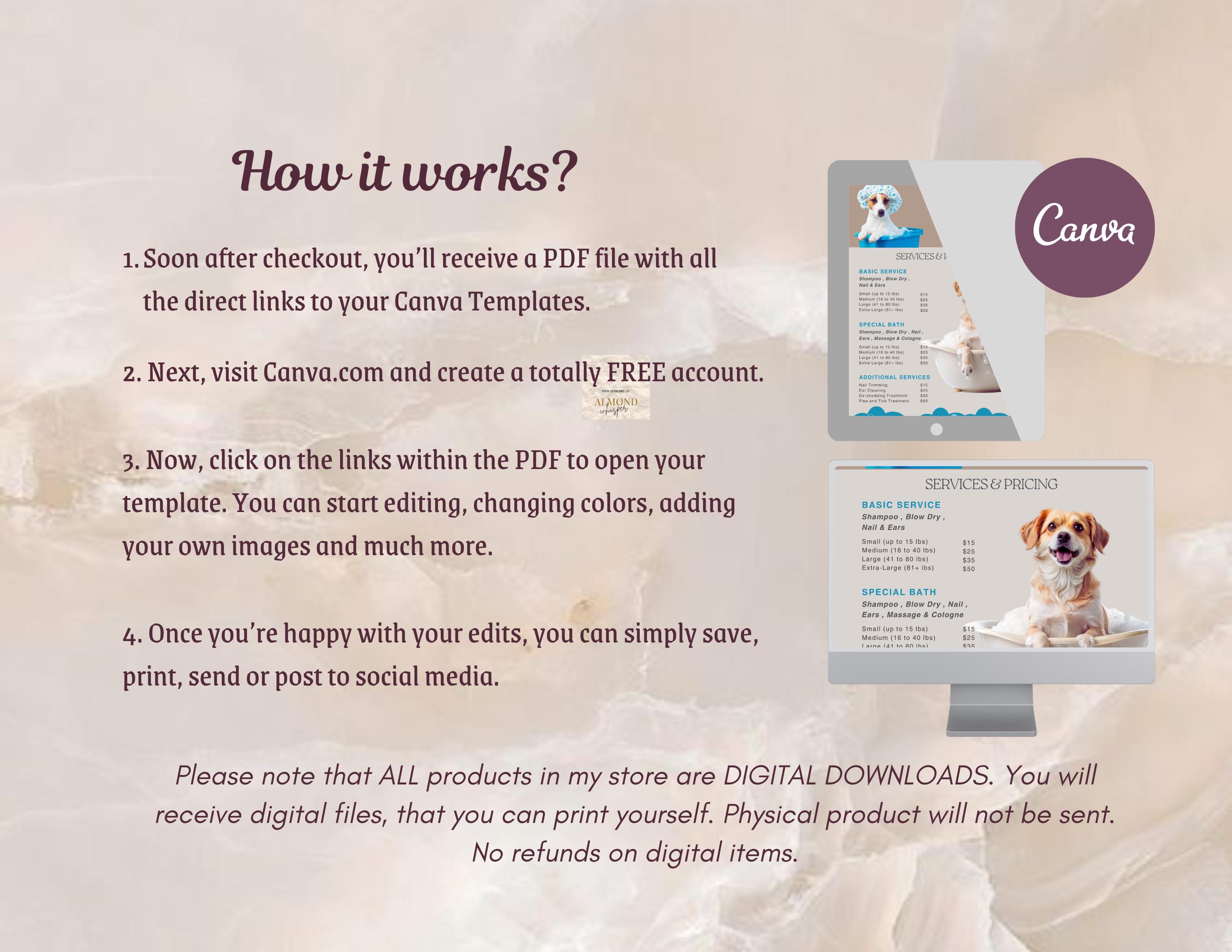 Image showcasing Pet Salon Grooming Price List Canva Template, Pet Groomer Editable ...