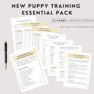 Printable New Puppy Essential Training Pack, Dog Training, Puppy Checklist Puppy Tracker, Puppy Training Guide, Puppy Needs, New Fur Parent