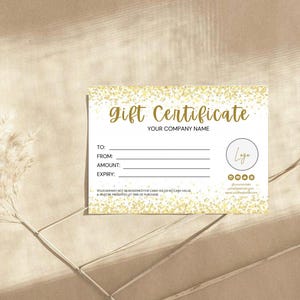 Gold - Bearbeitbarer Geschenkgutschein, Geschenkgutschein-Vorlage. Füge das Logo der Geschenkkarte hinzu! Shop Gutschein Vorlage. Last Minute Gutscheine, Canva