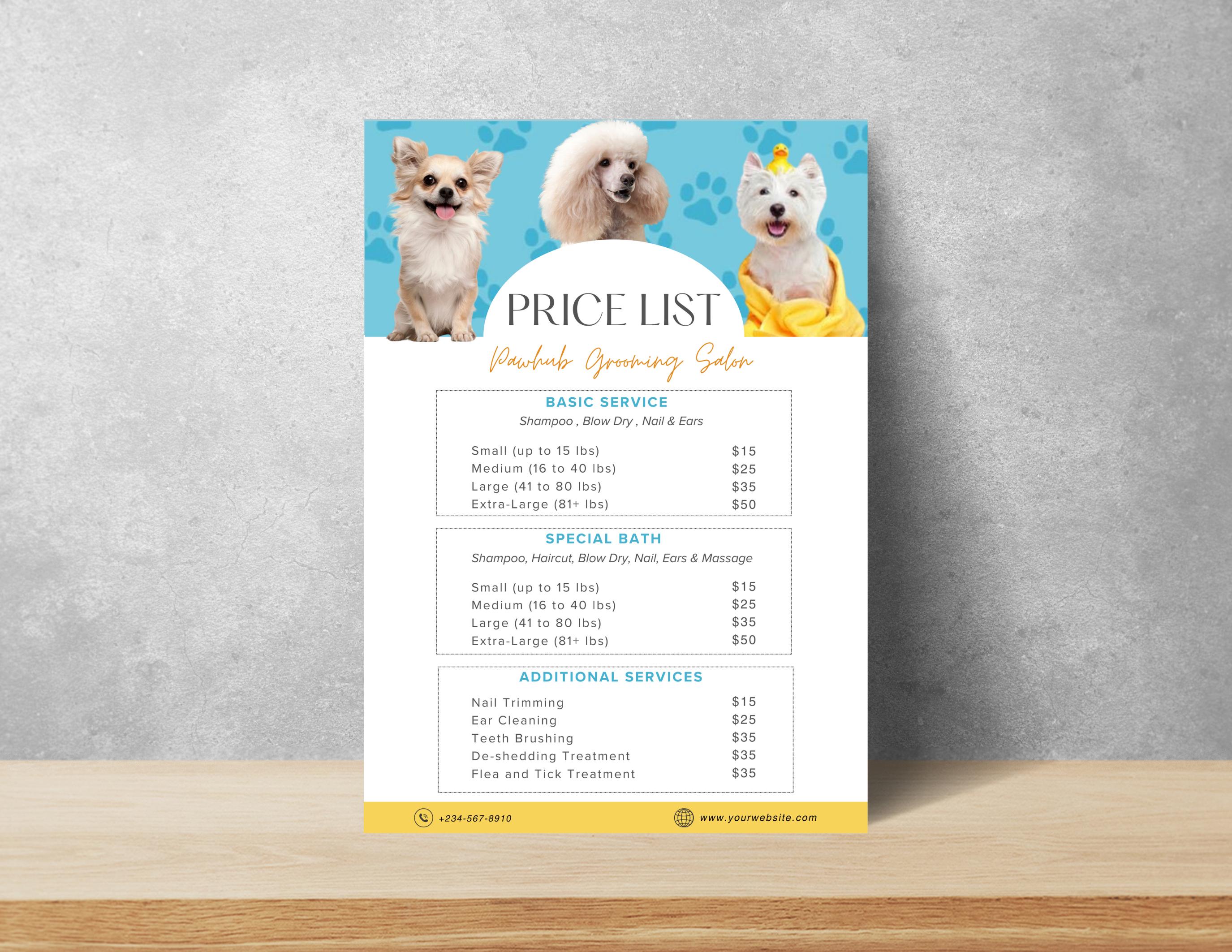 Pet Salon Grooming Price List Canva Template, Pet Groomer Editable ... - Pet Grooming Salon Prices