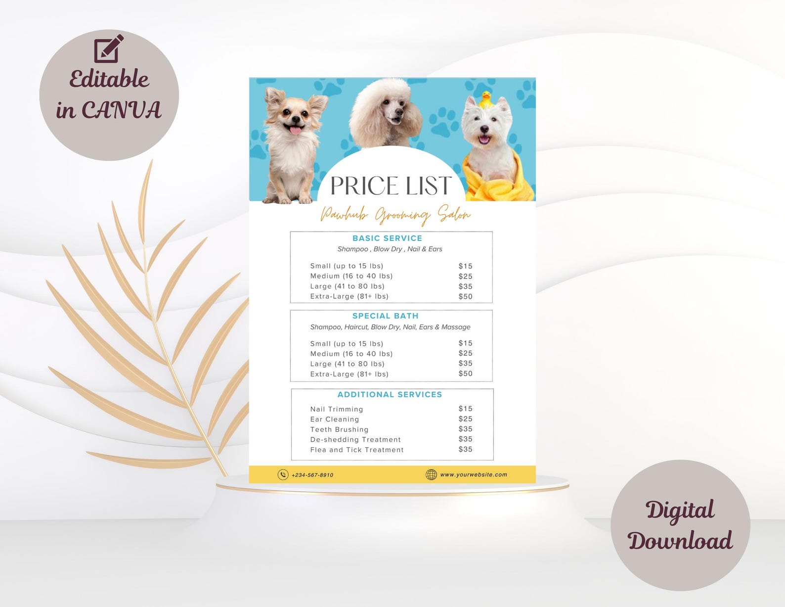 Image showcasing Pet Salon Grooming Price List Canva Template, Pet Groomer Editable ...