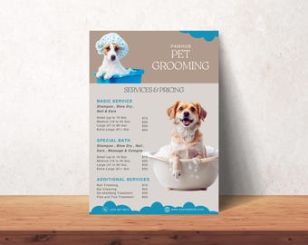 Pet Salon Grooming Price List Canva Template, Pet Groomer Editable Price List, Pet Grooming Services Pricelist, Pet Services and Pricing