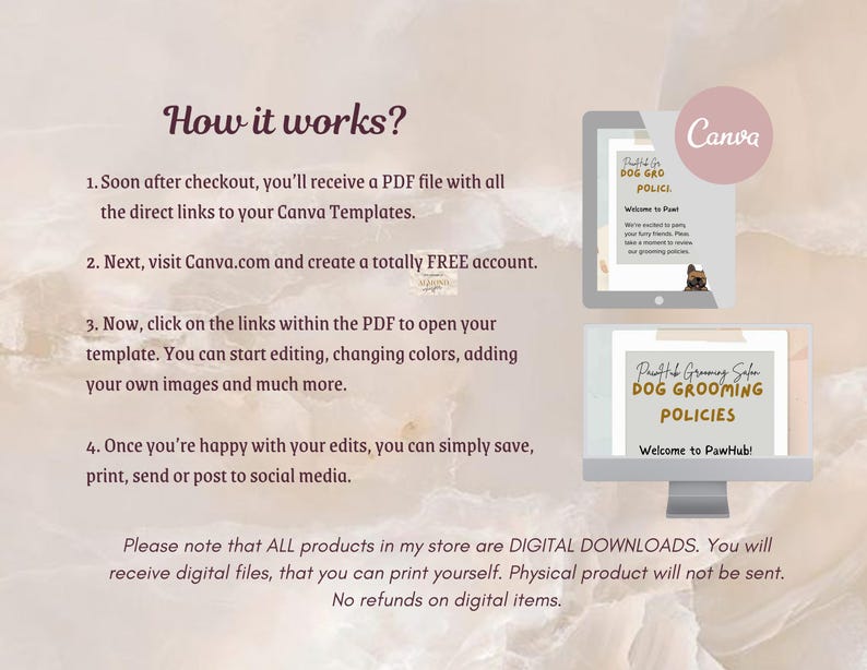 Image showcasing Basic Dog Grooming Policies Forms Pack Editable Form in Canva for ...