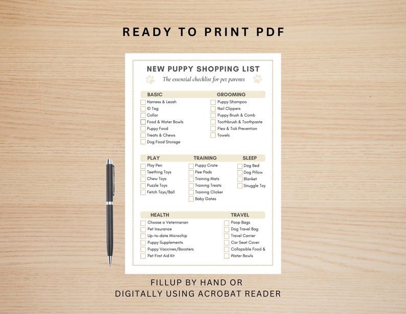 Printable New Puppy Essentials Checklist, New Puppy Shopping List ...