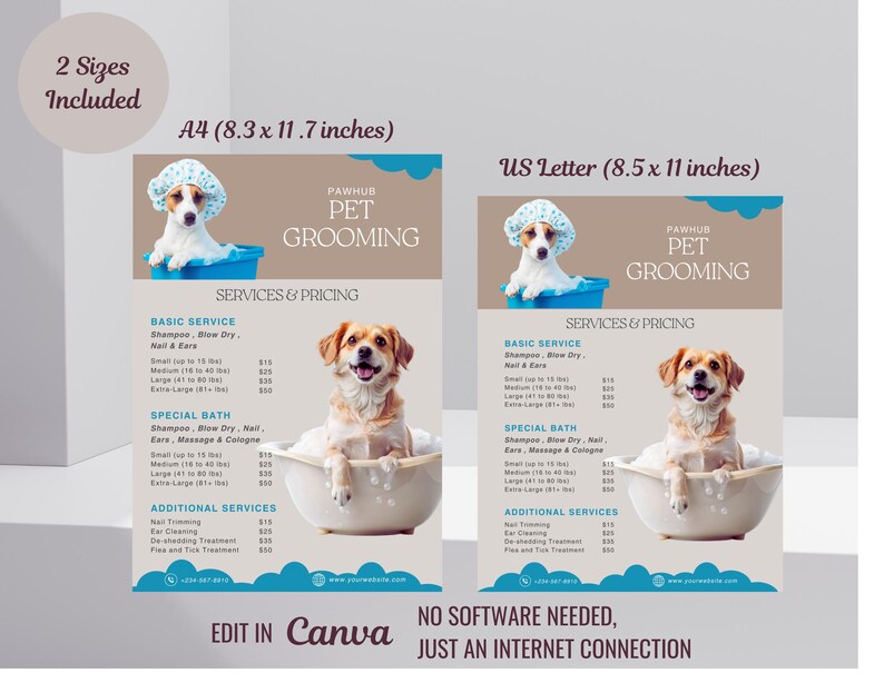 Picture Idea: Pet Salon Grooming Price List Canva Template Pet Groomer Editable