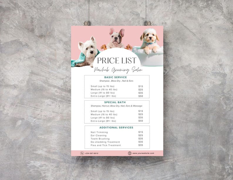 Picture of Pet Salon Grooming Price List Canva Template, Pet Groomer Editable ...