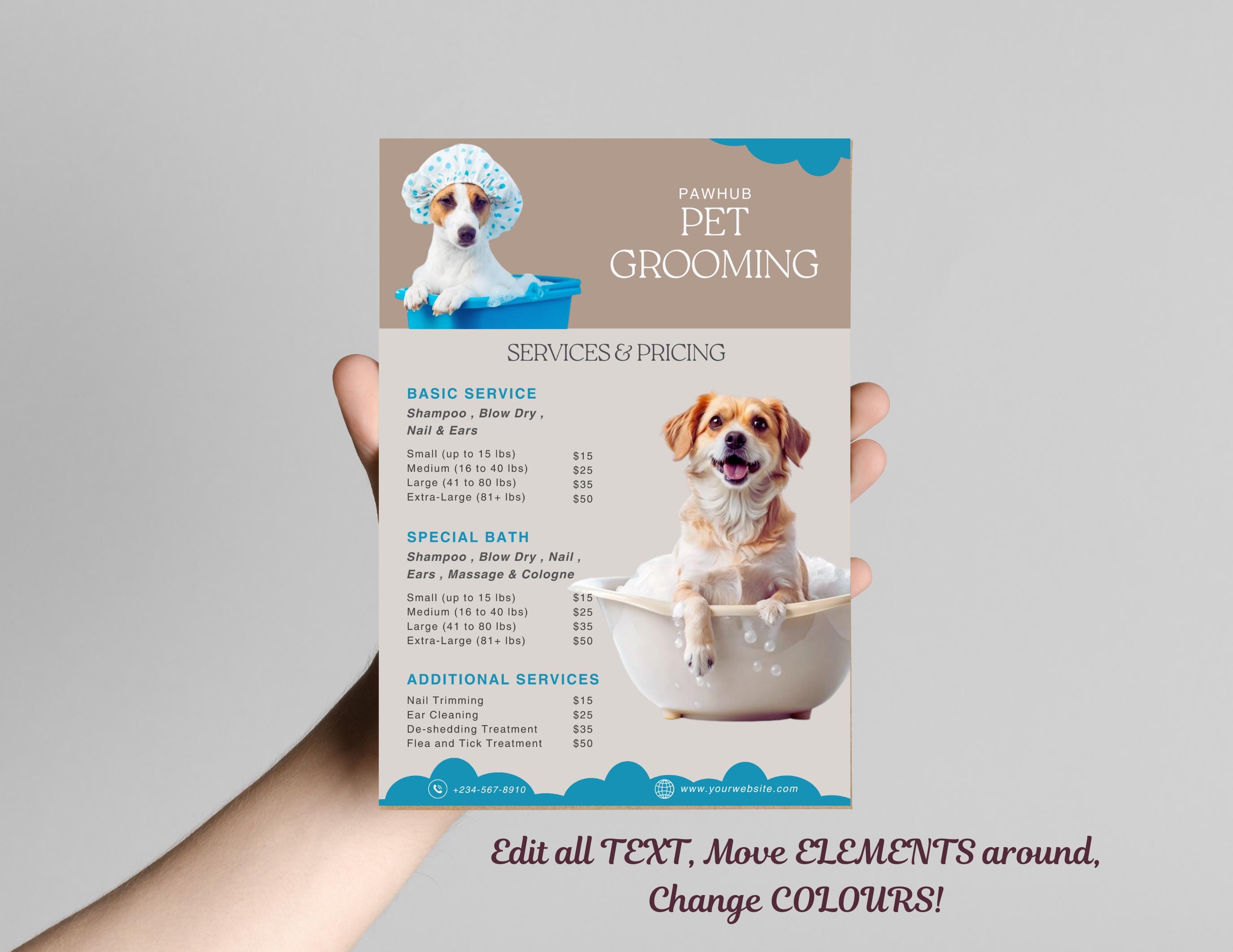 View of Pet Salon Grooming Price List Canva Template, Pet Groomer Editable ...
