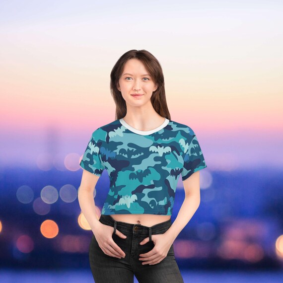 blue camo crop top