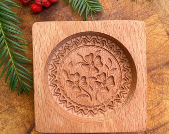 Round Cookie Cutter with Floral Detail. Provence Flower Wooden Cookie Cutter