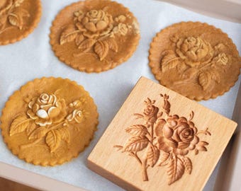 Wooden Cookie Mold. Rose Shaped Cookie Cutter. Thanksgiving Day Cookie. Gingerbread.