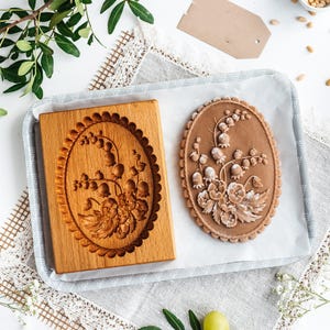 Cortador de galletas redondo de madera con lirio de los valles. Molde de madera para galletas. Sello de jengibre. Cortador de galletas floral para el día de la boda.