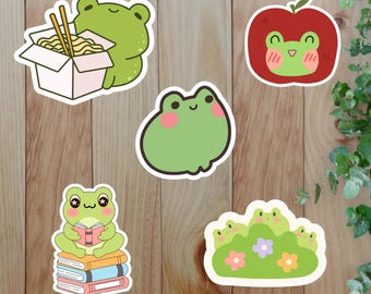 Stickers grenouilles et champignons Cottagecore – Paquet de 40 pièces