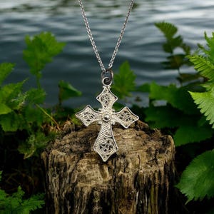 European Crafted Sterling Silver Filigree Cross Pendant