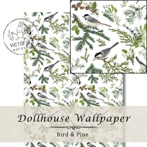 Dockhustapet, Fågel & Tall, Utskrivbar Maileg Miniatyrdesign, Vintage Shabby Chic Style (Digital PNG-nedladdning)