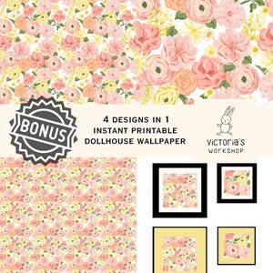 Dollhouse Wallpaper Pastel Rose with BONUS | 4 in 1 Designs | Printable Instant Digital PDF Download