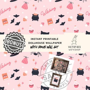 Dollhouse Wallpaper Halloween Pink with BONUS | 2 in 1 Designs | Printable Instant Digital PDF Download