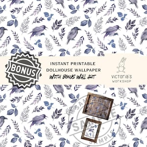 Dollhouse Wallpaper Halloween Raven with BONUS | 2 in 1 Designs | Printable Instant Digital PDF Download