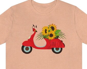 Shine On Sunflower Vespa Shirt Mobylette T Shirt Moto Tournesol Unisexe Jersey Manches Courtes Tee