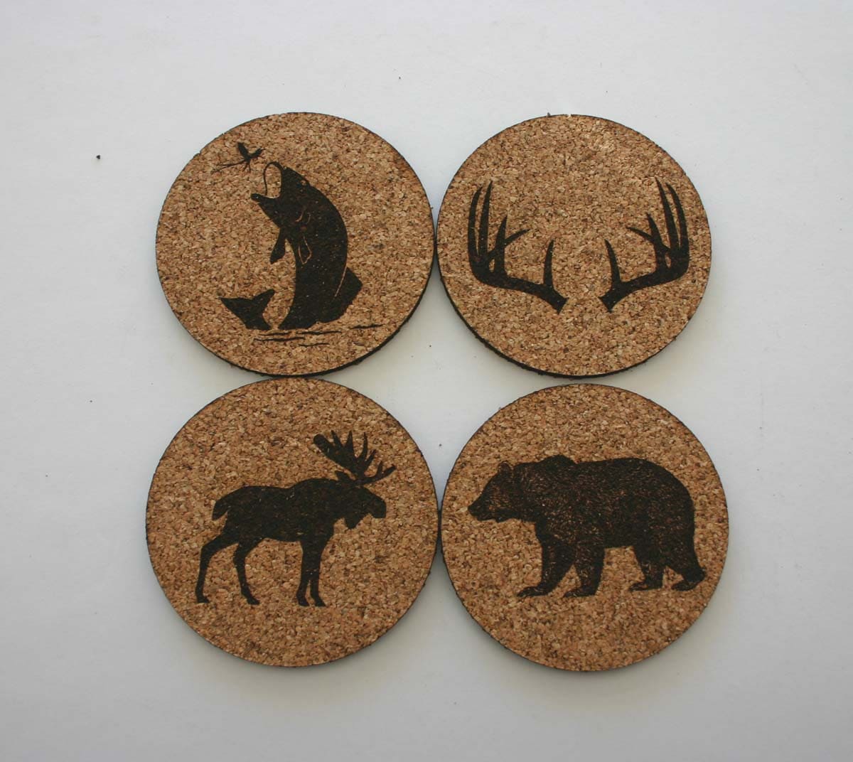 Wildlife Cork Coasters Set of 4 Coasters Etched Cork Bear Etsy