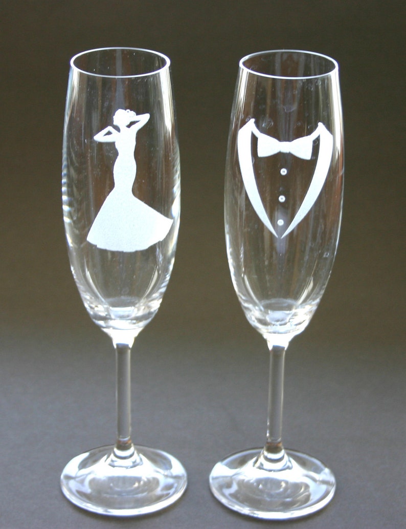 Etched Bride and Groom Wedding Bells Champagne Flutes Toast Etsy