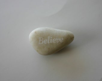 Believe Engraved Rock Worry White Stone Inspirational Gift