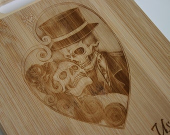 Skeleton Til death do us part Engraved Bamboo Wood Cutting Board Wedding Gift