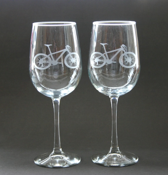 Cycling Etched Wine Glasses Engraved Bicycle Wine Glasses Mountain Bike