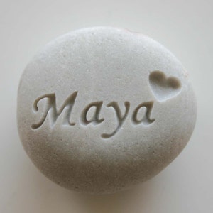 Custom Engraved Name Stone White Light Grey Heart Rock Weddings Memorial Pet Loss Personalized image 1